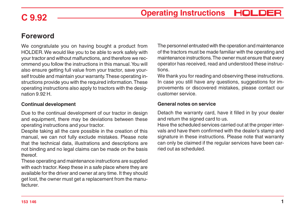 C 9.92, Operating instructions, Foreword | Holder C 9.92 H User Manual | Page 3 / 238