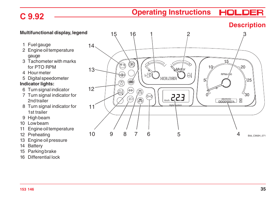 C 9.92, Operating instructions, Description | Holder C 9.92 H User Manual | Page 37 / 238