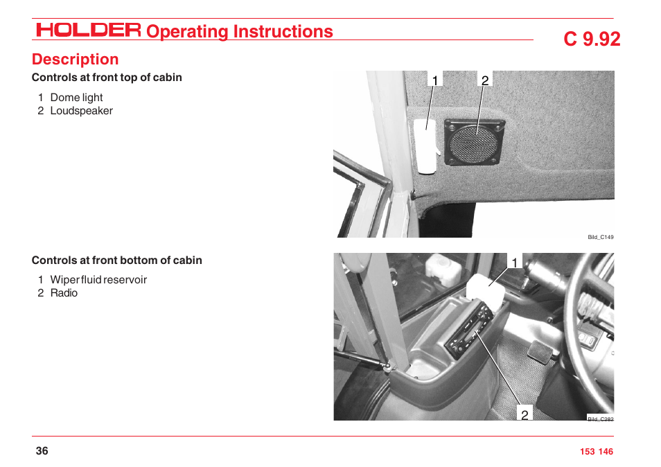 C 9.92, Operating instructions, Description | Holder C 9.92 H User Manual | Page 38 / 238