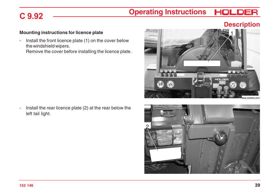 C 9.92, Operating instructions, Description | Holder C 9.92 H User Manual | Page 41 / 238