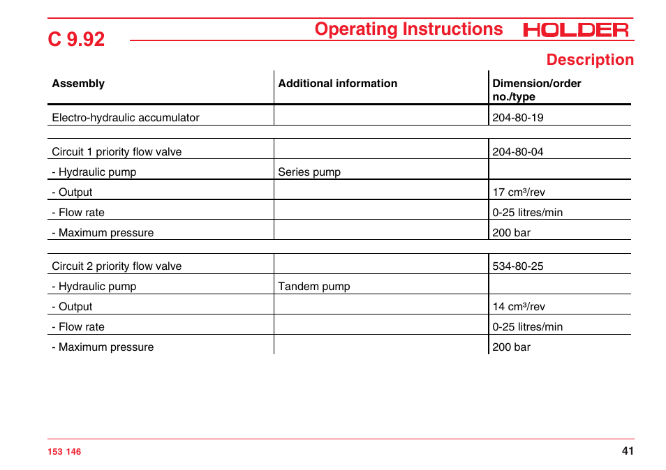 C 9.92, Operating instructions, Description | Holder C 9.92 H User Manual | Page 43 / 238