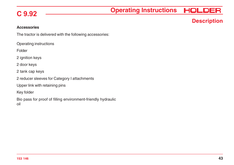 C 9.92, Operating instructions, Description | Holder C 9.92 H User Manual | Page 45 / 238