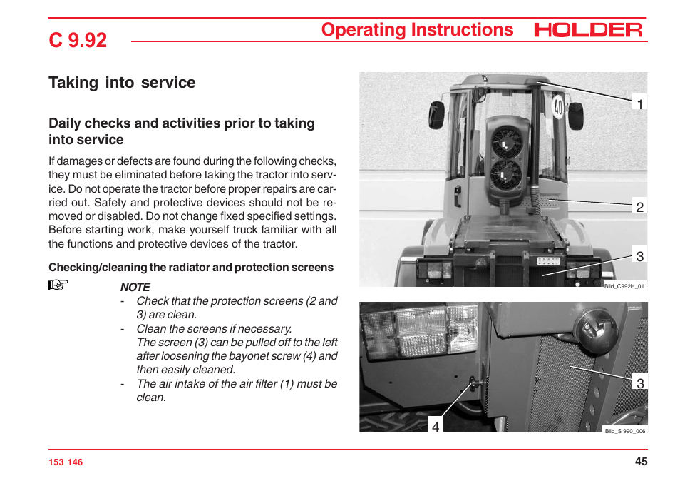 C 9.92, Operating instructions, Taking into service | Holder C 9.92 H User Manual | Page 47 / 238
