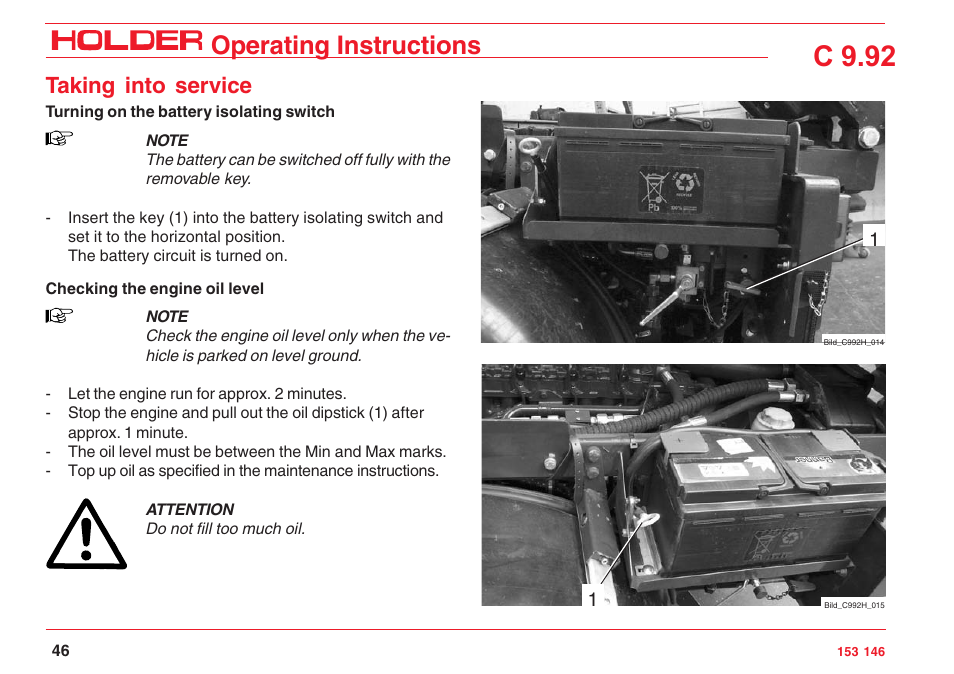 C 9.92, Operating instructions, Taking into service | Holder C 9.92 H User Manual | Page 48 / 238