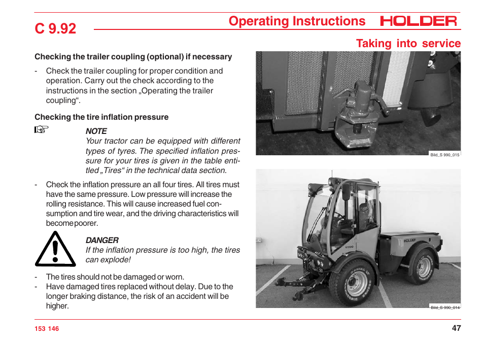 C 9.92, Operating instructions, Taking into service | Holder C 9.92 H User Manual | Page 49 / 238