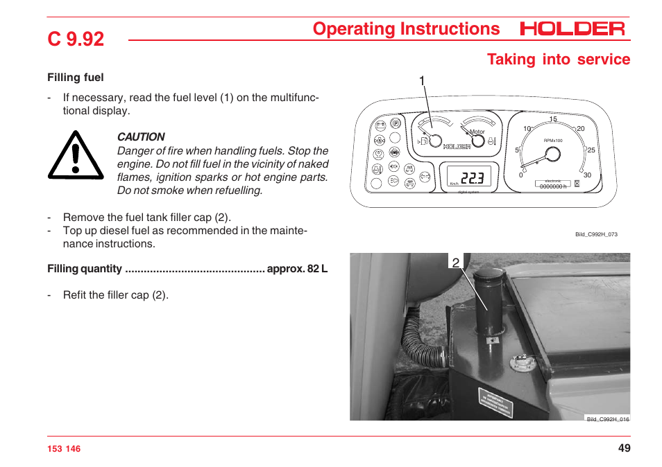 C 9.92, Operating instructions, Taking into service | Holder C 9.92 H User Manual | Page 51 / 238