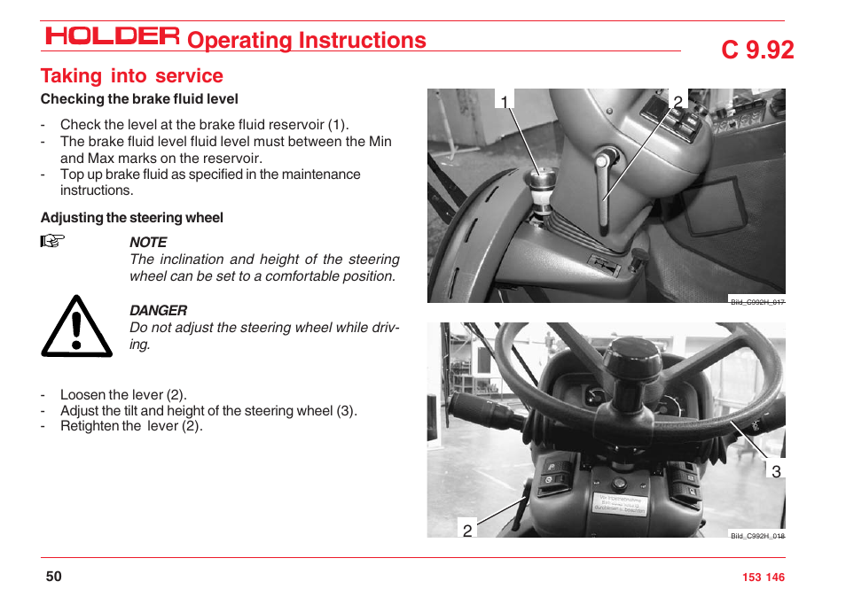 C 9.92, Operating instructions, Taking into service | Holder C 9.92 H User Manual | Page 52 / 238