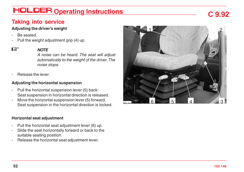 C 9.92, Operating instructions, Taking into service | Holder C 9.92 H User Manual | Page 54 / 238
