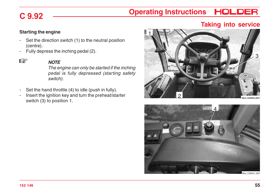 C 9.92, Operating instructions, Taking into service | Holder C 9.92 H User Manual | Page 57 / 238