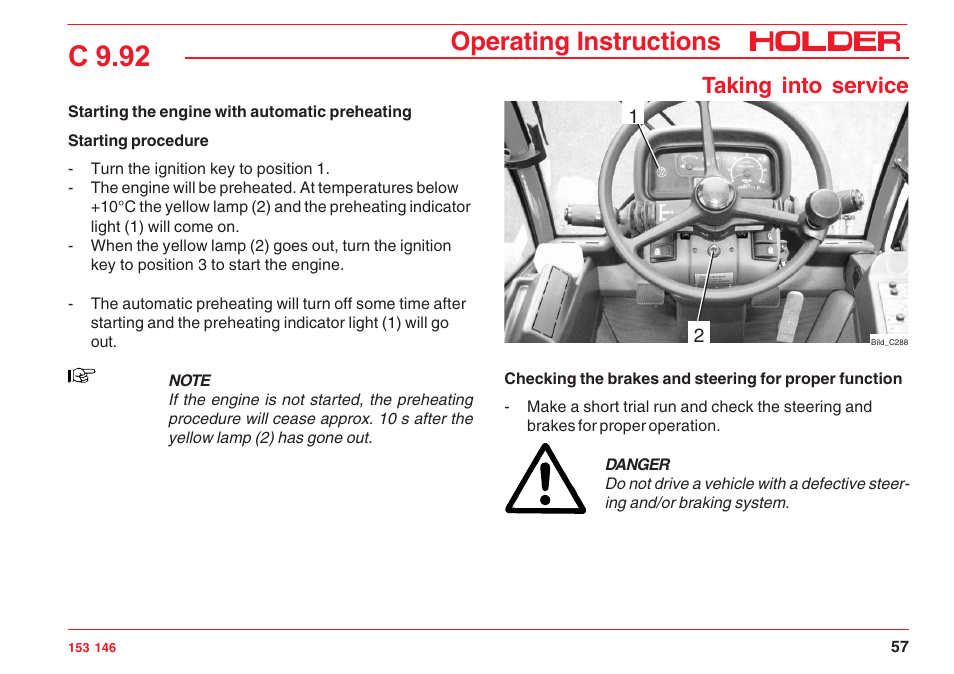 C 9.92, Operating instructions, Taking into service | Holder C 9.92 H User Manual | Page 59 / 238
