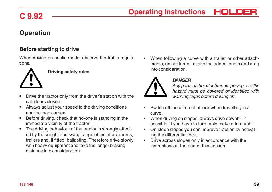 C 9.92, Operating instructions, Operation | Holder C 9.92 H User Manual | Page 61 / 238