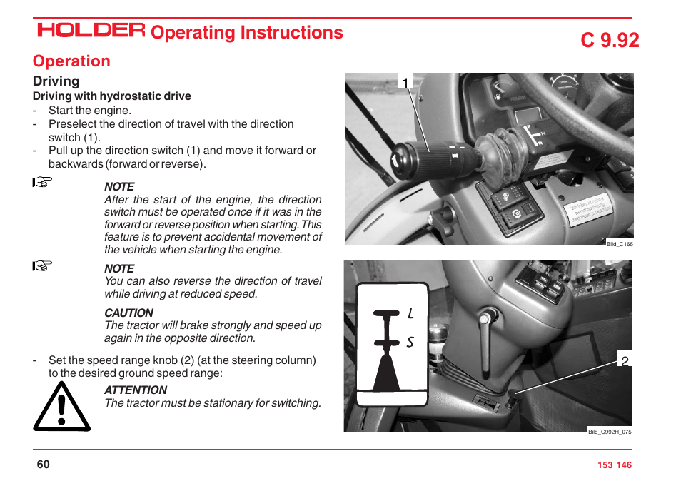 C 9.92, Operating instructions, Operation | Holder C 9.92 H User Manual | Page 62 / 238