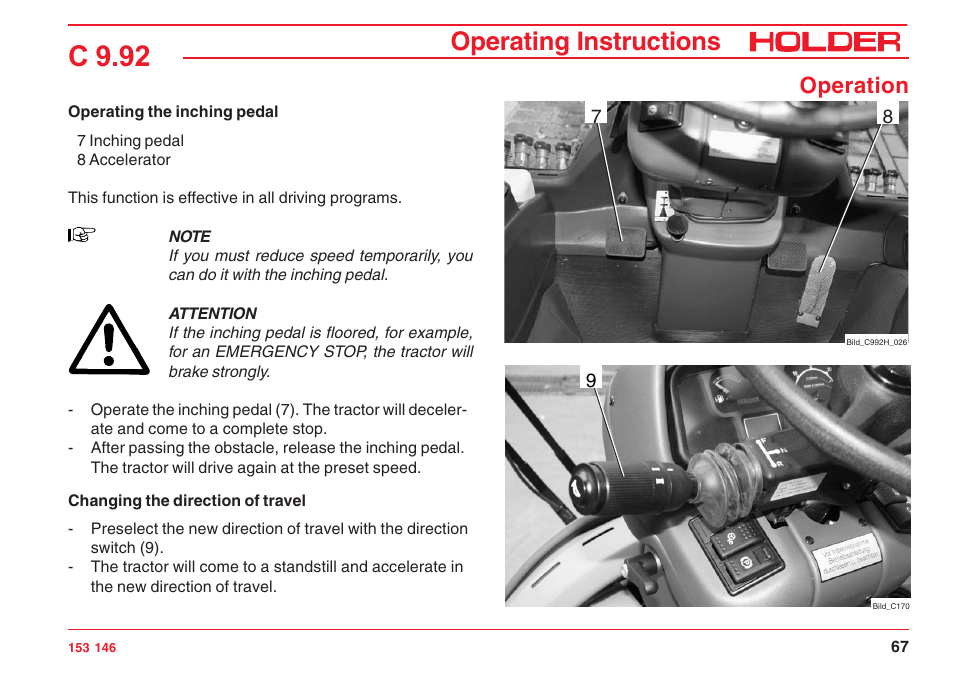 C 9.92, Operating instructions, Operation | Holder C 9.92 H User Manual | Page 69 / 238