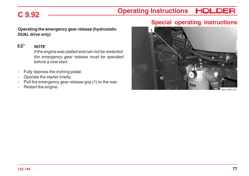 C 9.92, Operating instructions, Special operating instructions | Holder C 9.92 H User Manual | Page 79 / 238