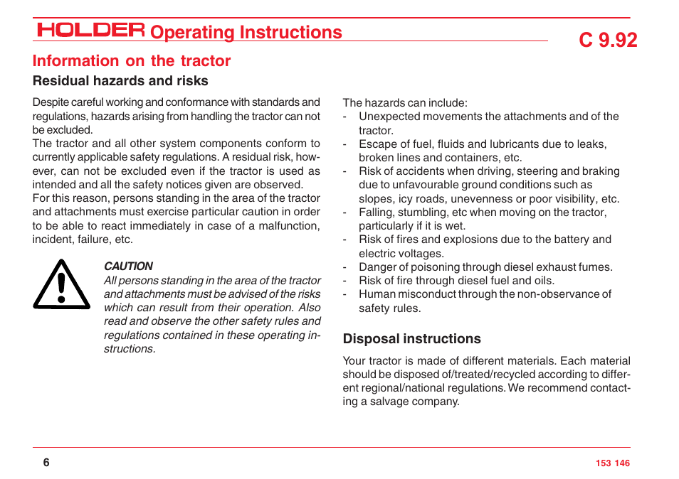 C 9.92, Operating instructions, Information on the tractor | Holder C 9.92 H User Manual | Page 8 / 238