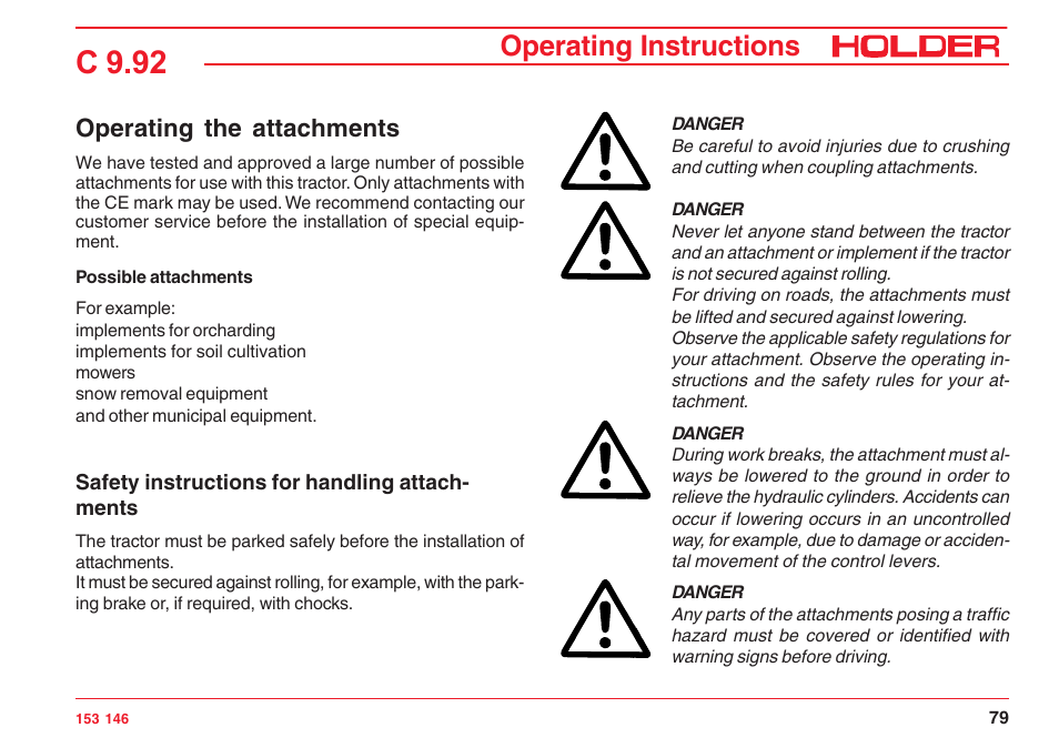 C 9.92, Operating instructions, Operating the attachments | Holder C 9.92 H User Manual | Page 81 / 238