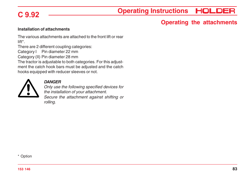 C 9.92, Operating instructions, Operating the attachments | Holder C 9.92 H User Manual | Page 85 / 238