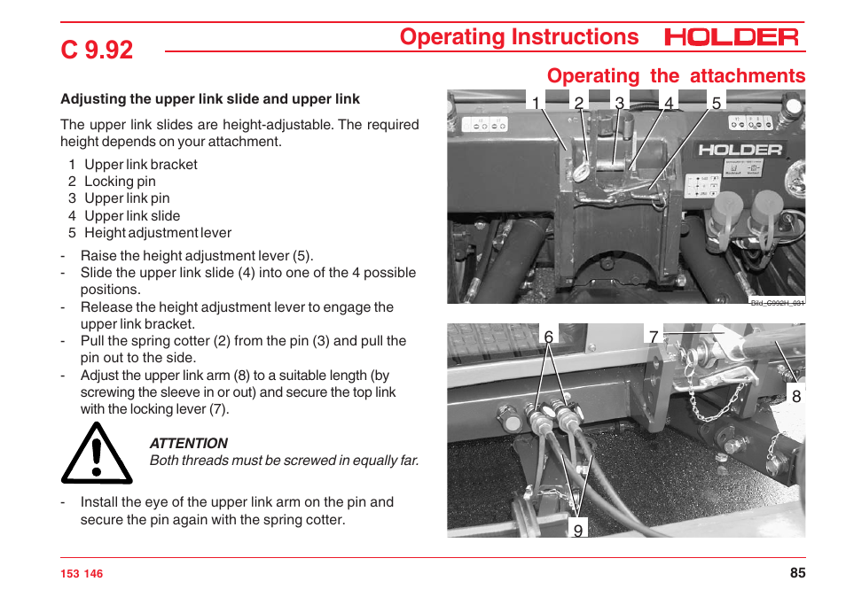 C 9.92, Operating instructions, Operating the attachments | Holder C 9.92 H User Manual | Page 87 / 238