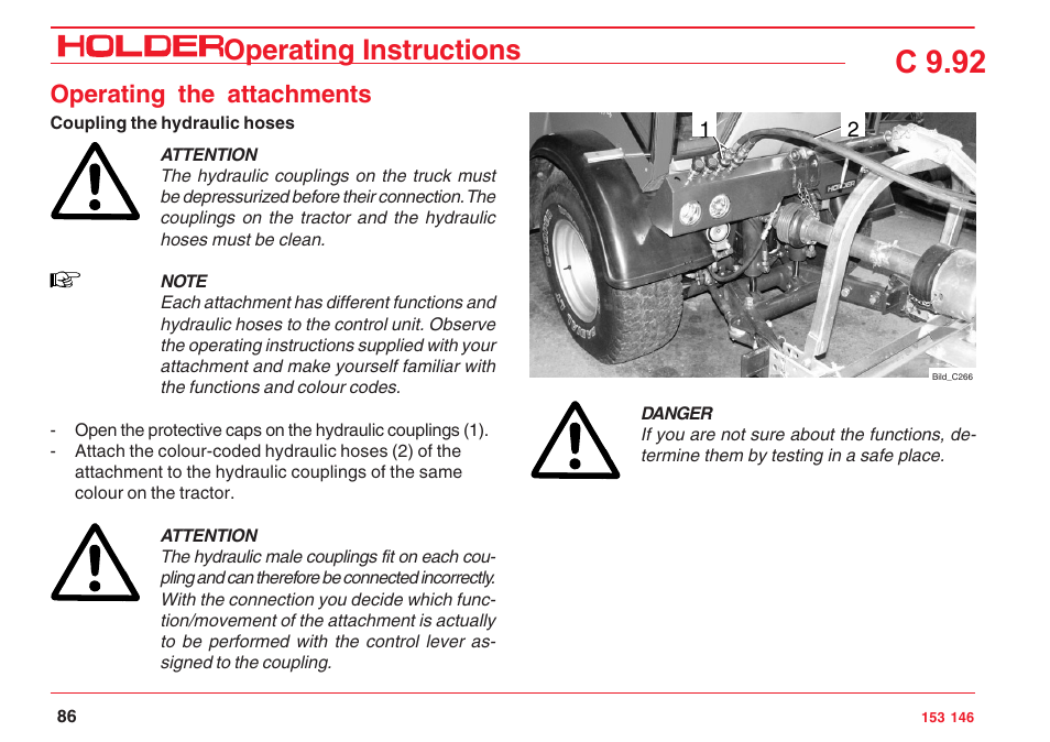 C 9.92, Operating instructions, Operating the attachments | Holder C 9.92 H User Manual | Page 88 / 238