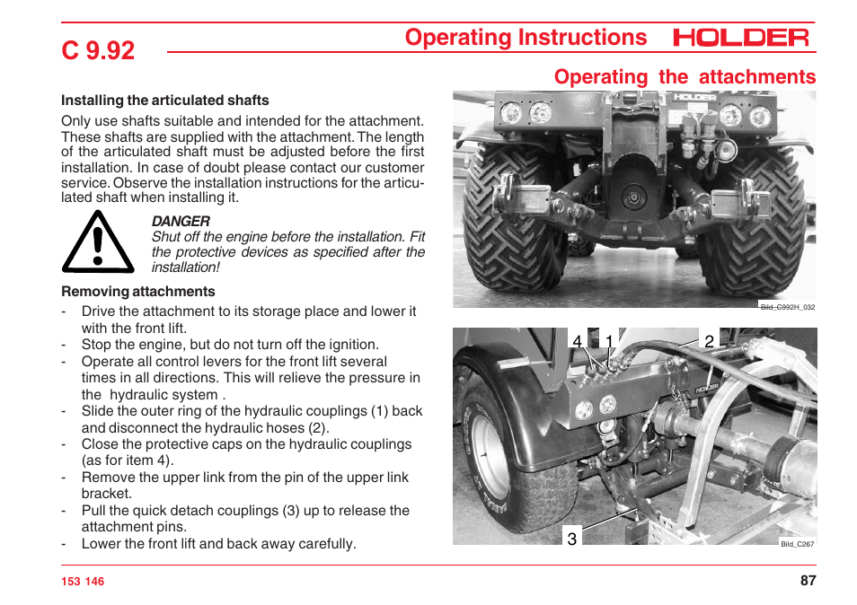 C 9.92, Operating instructions, Operating the attachments | Holder C 9.92 H User Manual | Page 89 / 238
