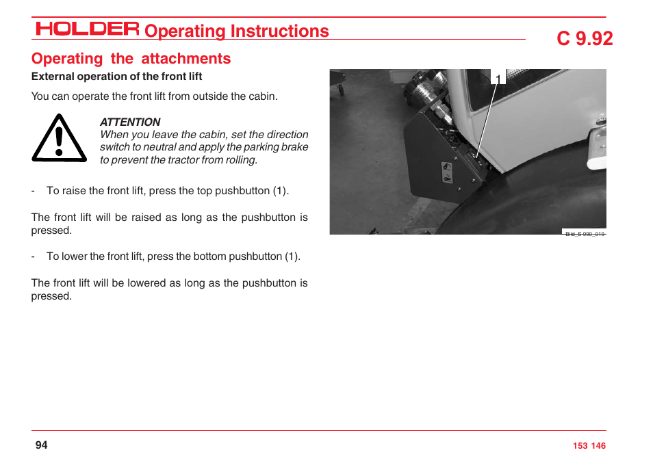 C 9.92, Operating instructions, Operating the attachments | Holder C 9.92 H User Manual | Page 96 / 238