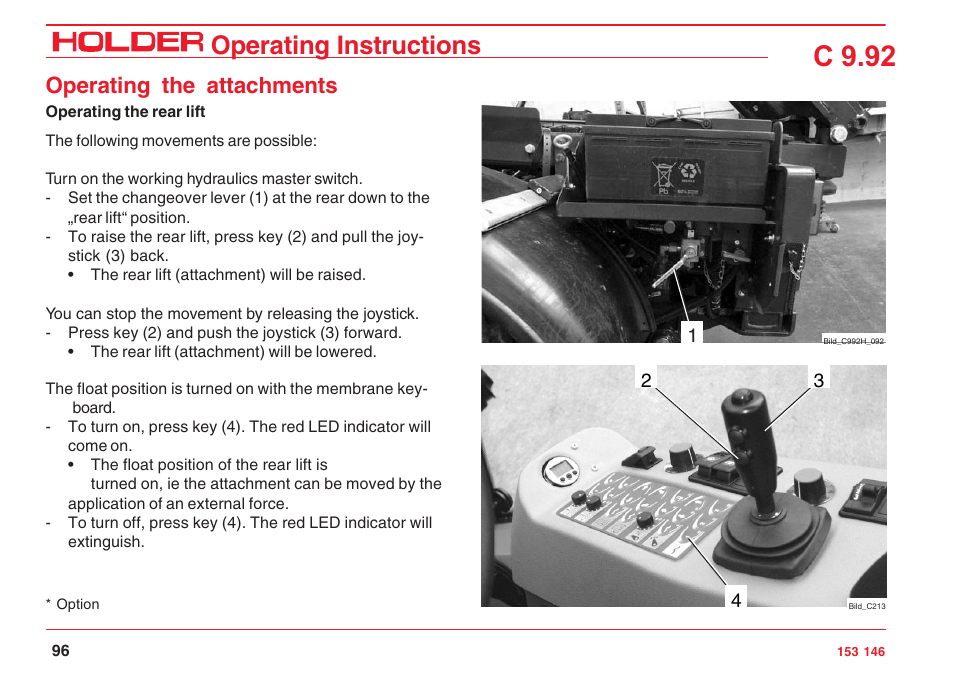 C 9.92, Operating instructions, Operating the attachments | Holder C 9.92 H User Manual | Page 98 / 238