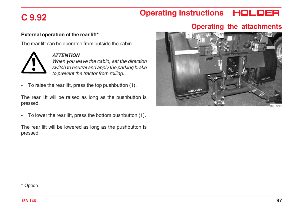 C 9.92, Operating instructions, Operating the attachments | Holder C 9.92 H User Manual | Page 99 / 238