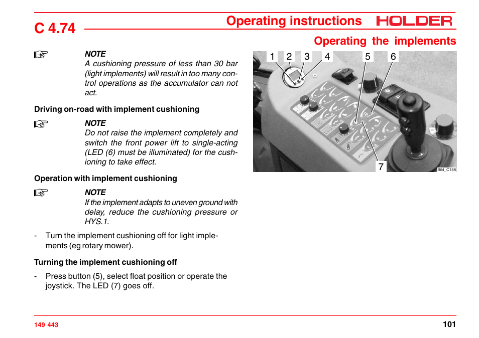 C 4.74, Operating instructions, Operating the implements | Holder C-Trac 4.74 User Manual | Page 102 / 211