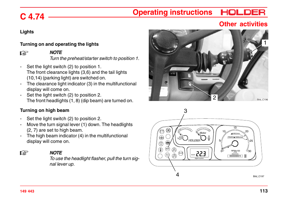 C 4.74, Operating instructions, Other activities | Holder C-Trac 4.74 User Manual | Page 114 / 211