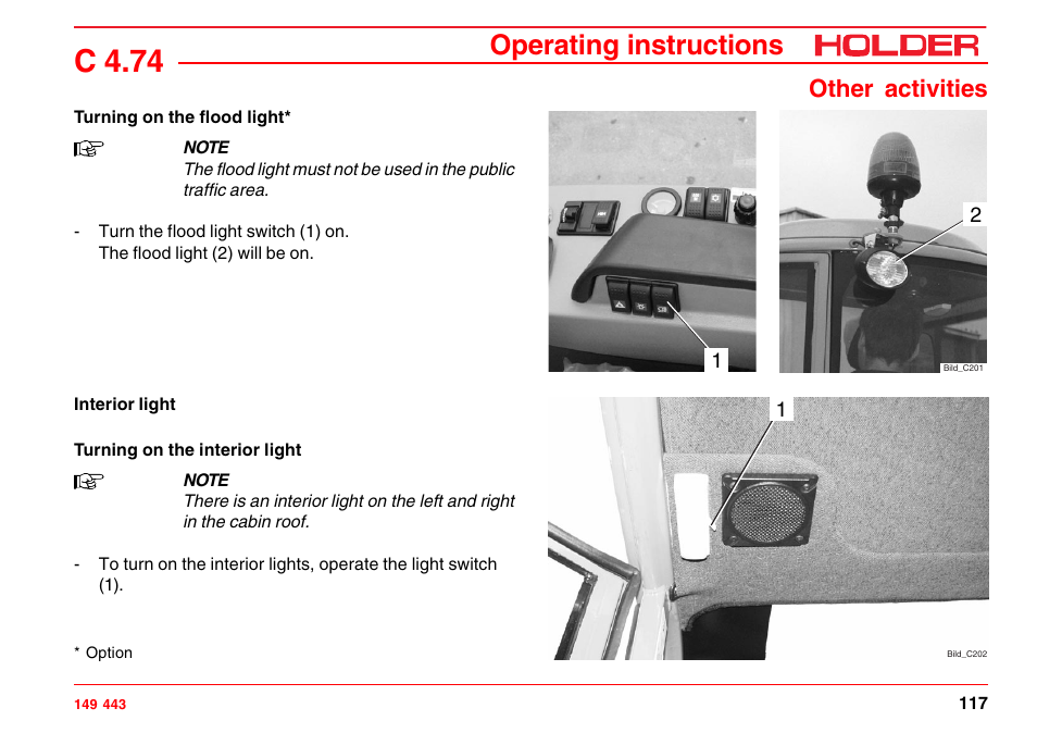 Connecting equipment to the power socket, Operating the radio, Power socket | Radio and loudspeakers, C 4.74, Operating instructions, Other activities | Holder C-Trac 4.74 User Manual | Page 118 / 211