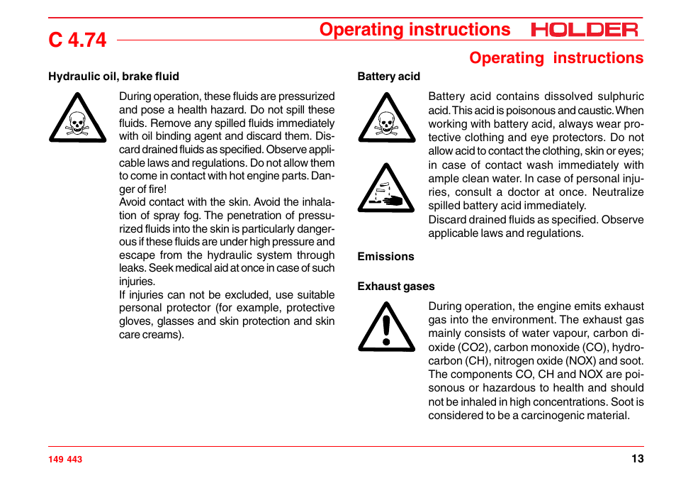 Battery, Heat, C 4.74 | Operating instructions | Holder C-Trac 4.74 User Manual | Page 14 / 211
