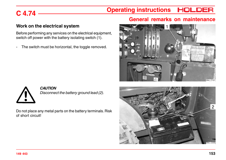Work on the electrical system, C 4.74, Operating instructions | General remarks on maintenance | Holder C-Trac 4.74 User Manual | Page 154 / 211