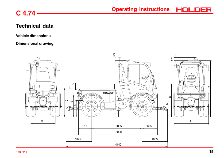 Table of dimensions c 4.74, C 4.74, Operating instructions technical data | Holder C-Trac 4.74 User Manual | Page 16 / 211