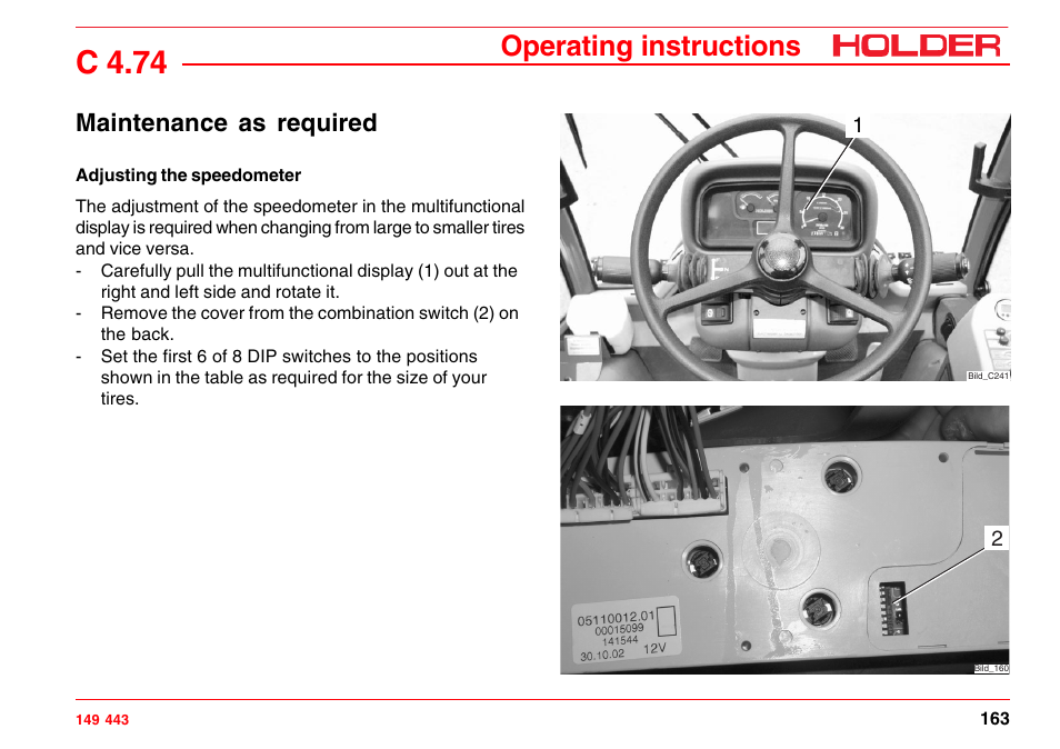 Maintenance as required, C 4.74, Operating instructions | Holder C-Trac 4.74 User Manual | Page 164 / 211