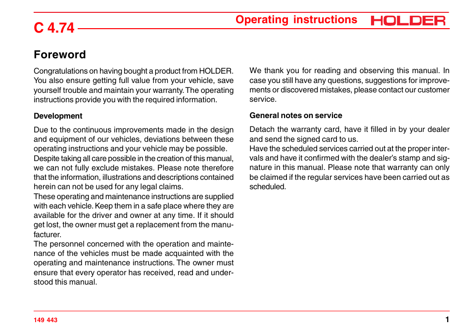 Date of issue and manual version, Explanation of terminology, C 4.74 | Operating instructions foreword | Holder C-Trac 4.74 User Manual | Page 2 / 211