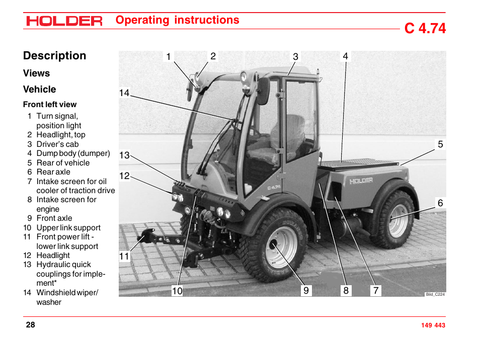 Rear right view, C 4.74, Operating instructions | Description | Holder C-Trac 4.74 User Manual | Page 29 / 211