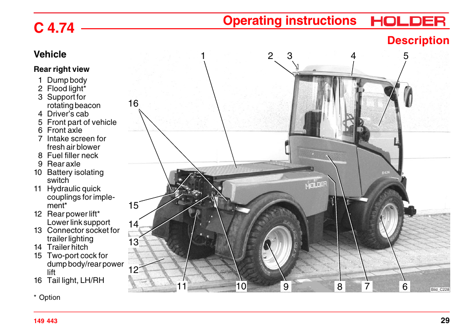 Driver's station, Operating controls, C 4.74 | Operating instructions, Description | Holder C-Trac 4.74 User Manual | Page 30 / 211