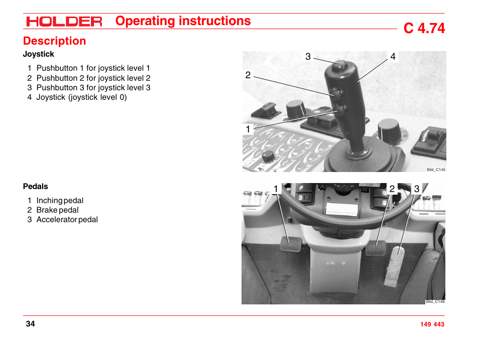 Heater until 04.2005, Steering wheel adjustment, C 4.74 | Operating instructions, Description | Holder C-Trac 4.74 User Manual | Page 35 / 211