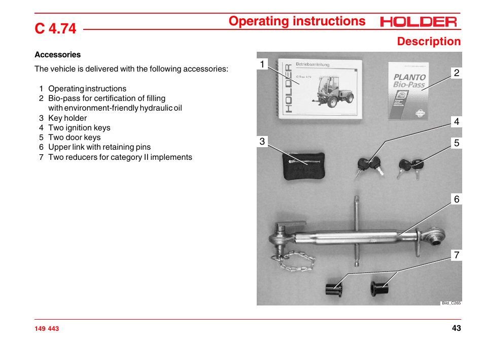 C 4.74, Operating instructions, Description | Holder C-Trac 4.74 User Manual | Page 44 / 211