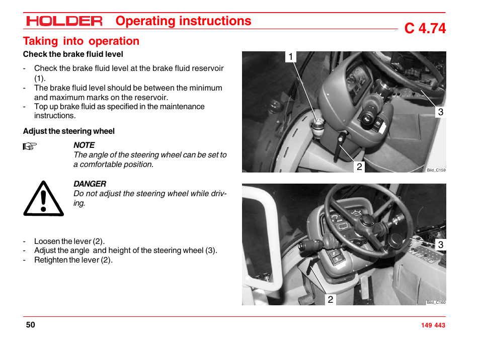 C 4.74, Operating instructions, Taking into operation | Holder C-Trac 4.74 User Manual | Page 51 / 211