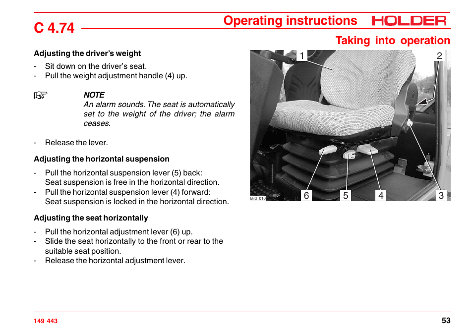 Check the lights and rear view mirror, Filling washing water, C 4.74 | Operating instructions, Taking into operation | Holder C-Trac 4.74 User Manual | Page 54 / 211