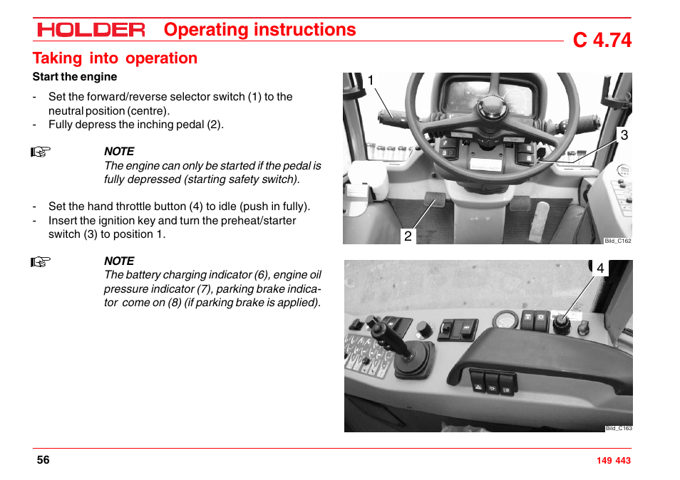 C 4.74, Operating instructions, Taking into operation | Holder C-Trac 4.74 User Manual | Page 57 / 211