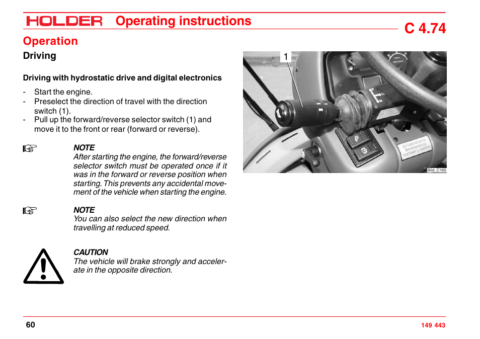 Table of driving ranges, C 4.74, Operating instructions | Operation | Holder C-Trac 4.74 User Manual | Page 61 / 211