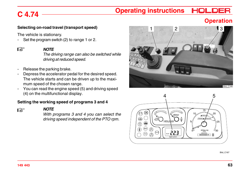 C 4.74, Operating instructions, Operation | Holder C-Trac 4.74 User Manual | Page 64 / 211