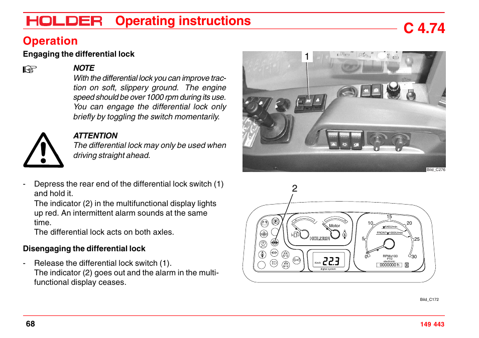 Steering, Two-stage steering, C 4.74 | Operating instructions, Operation | Holder C-Trac 4.74 User Manual | Page 69 / 211