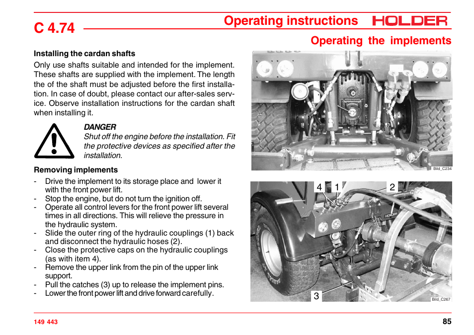 Operating the joystick, C 4.74, Operating instructions | Operating the implements | Holder C-Trac 4.74 User Manual | Page 86 / 211