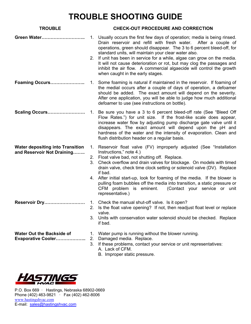 Trouble shooting guide | gohastings.com EC-40 User Manual | Page 8 / 8