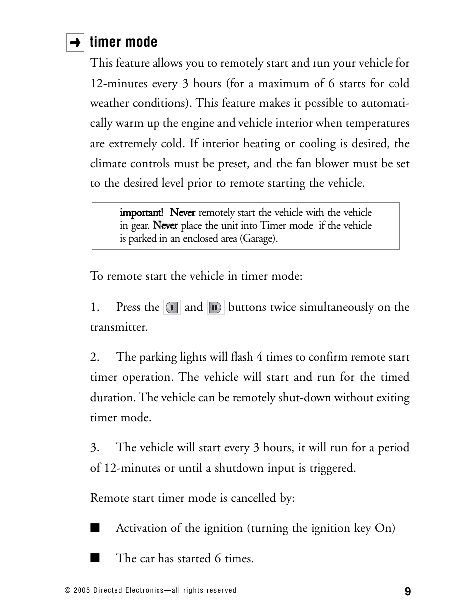 Timer mode | Hornet Car Security 570T User Manual | Page 12 / 19
