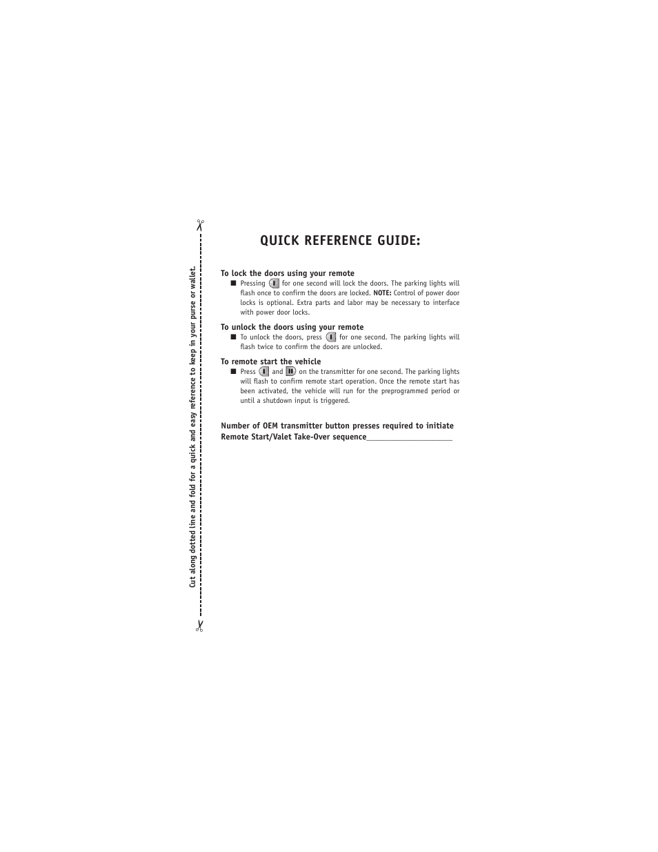 Quick reference guide | Hornet Car Security 851T User Manual | Page 48 / 49