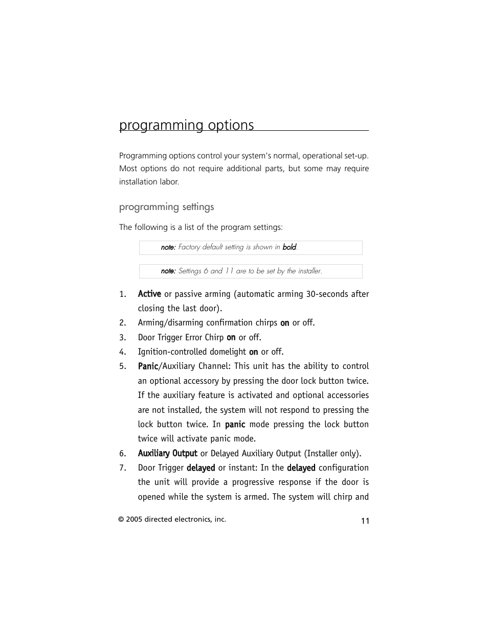 Programming options | Hornet Car Security G727T User Manual | Page 14 / 21